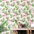 TAPET FLAMINGO DE ACUARELĂ CU FRUNZE - TAPETE PĂSĂRI - TAPETURI
