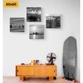 CANVAS PRINT SET SEA AND A BEACH IN BLACK AND WHITE - SET OF PICTURES - PICTURES