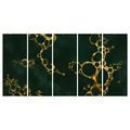 5-TEILIGES WANDBILD SMARAGDGRÜNE ABSTRAKTION MIT GOLD - WANDBILDER ABSTRAKTE FORMEN - BILDER