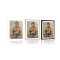 POSTER MIT PASSEPARTOUT BUDDHA-STATUE IN MEDITIERENDER POSITION - FENG SHUI - POSTER