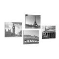 CANVAS PRINT SET FOR TRAVEL ENTHUSIASTS IN BLACK AND WHITE - SET OF PICTURES - PICTURES