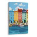OBRAZ PASTELOVÉ MĚSTO S LODĚMI - BAREVNÉ DOMY - OBRAZY