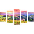 5-PIECE CANVAS PRINT HAYSTACKS IN THE CARPATHIAN MOUNTAINS - PICTURES OF NATURE AND LANDSCAPE - PICTURES