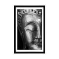 POSTER MIT PASSEPARTOUT HIMMLISCHER BUDDHA IN SCHWARZ-WEISS - SCHWARZ-WEISS - POSTER