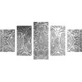 5-PIECE CANVAS PRINT INDIAN MANDALA WITH A GALACTIC BACKGROUND IN BLACK AND WHITE - BLACK AND WHITE PICTURES - PICTURES