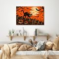 QUADRO SU TELA – GATTO NERO SOTTO LA LUNA - QUADRI HALLOWEEN E HORROR - STAMPE E QUADRI