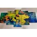 QUADRO IN 5 PARTI FIORE GIALLO CON TOCCO VINTAGE - QUADRI VINTAGE E RETRÒ - QUADRI