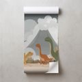 SAMOLEPÍCÍ TAPETA BAREVNÍ DINOSAUŘI V KRAJINĚ - DĚTSKÉ TAPETY - TAPETY