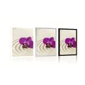 POSTER SANDY ZEN GARDEN WITH A PURPLE ORCHID - FENG SHUI - POSTERS