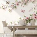 FOTOTAPETA JEMNÉ RŮŽOVÉ KVĚTY A MOTÝLI - TAPETY KVĚTINY - TAPETY