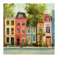 WANDBILD PASTELLFARBENE HÄUSER UND BÄUME - BUNTE HÄUSER - BILDER