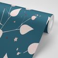 PAPIER PEINT FINES FEUILLES DANS UN DESIGN BLEU - PAPIER PEINT NATURE - PAPIER PEINT