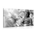 WANDBILD FRIEDLICHER BUDDHA IN SCHWARZ-WEISS - SCHWARZ-WEISSE BILDER - BILDER