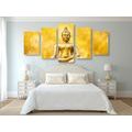 TABLEAU EN 5 PARTIES – STATUE DORÉE DE BOUDDHA - TABLEAUX FENG SHUI - TABLEAUX