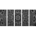 5-DÍLNÝ OBRAZ ORIENTÁLNÍ MANDALA V ČERNOBÍLÉM PROVEDENÍ - ČERNOBÍLÉ OBRAZY - OBRAZY