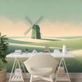 SELBSTKLEBENDE FOTOTAPETE LANDSCHAFT MIT WINDMÜHLE - TAPETEN FELDER UND WIESEN - TAPETEN