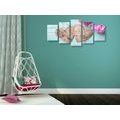 5-PIECE CANVAS PRINT PEONIES AND BIRCH HEARTS - STILL LIFE PICTURES{% if product.category.pathNames[0] != product.category.name %} - PICTURES{% endif %}