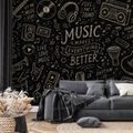 SELBSTKLEBENDE TAPETE MUSIKINSTRUMENTE UND ZITATE AUF SCHWARZ - MUSIK FOTOTAPETEN - TAPETEN