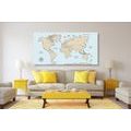 CANVAS PRINT BEIGE WORLD MAP ON A BLUE BACKGROUND - PICTURES OF MAPS - PICTURES