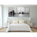 5-PIECE CANVAS PRINT BEAUTIFUL SUNSET AT SEA IN BLACK AND WHITE - BLACK AND WHITE PICTURES - PICTURES