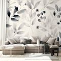 SAMOLEPIACA TAPETA ČIERNOBIELE AKVARELOVÉ LISTY A BOBULE - TAPETY LISTY - TAPETY
