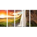 5-PIECE CANVAS PRINT MAJESTIC WATERFALL IN ICELAND - PICTURES OF NATURE AND LANDSCAPE - PICTURES