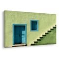WANDBILD BLAUE TÜR UND TREPPEN - BUNTE HÄUSER - BILDER