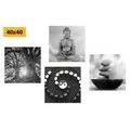 CANVAS PRINT SET FENG SHUI IN BLACK AND WHITE STYLE - SET OF PICTURES - PICTURES