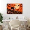 QUADRO SU TELA – GATTO NERO SOTTO LA LUNA - QUADRI HALLOWEEN E HORROR - STAMPE E QUADRI