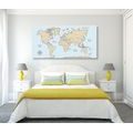 CANVAS PRINT BEIGE WORLD MAP ON A BLUE BACKGROUND - PICTURES OF MAPS - PICTURES