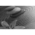 CANVAS PRINT ZEN GARDEN AND STONES IN THE SAND IN BLACK AND WHITE - BLACK AND WHITE PICTURES - PICTURES