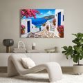 TABLEAU SUR TOILE – RUELLE EN BORD DE MER AUX FLEURS ROSES - TABLEAUX DE LA MER ET DE LA PLAGE - TABLEAUX