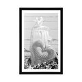 POSTER WITH MOUNT VINTAGE HEART AND LANTERNS IN BLACK AND WHITE - BLACK AND WHITE - POSTERS