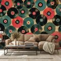 TAPETE RETRO SCHALLPLATTEN IN FARBEN - MUSIK FOTOTAPETEN - TAPETEN