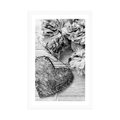 POSTER WITH MOUNT PEONIES AND BIRCH HEARTS IN BLACK AND WHITE - BLACK AND WHITE - POSTERS