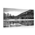 CANVAS PRINT A LAKE IN BEAUTIFUL NATURE IN BLACK AND WHITE - BLACK AND WHITE PICTURES - PICTURES