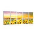 QUADRO IN 5 PARTI CAMPO DI GIRASOLI - QUADRI DI NATURA E PAESAGGIO - QUADRI