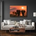 TABLEAU SUR TOILE – ÉLÉPHANTS AU COUCHER DU SOLEIL - TABLEAUX ÉLÉPHANTS - TABLEAUX