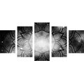 5-PIECE CANVAS PRINT MANDALA WITH A GALAXY BACKGROUND IN BLACK AND WHITE - BLACK AND WHITE PICTURES - PICTURES