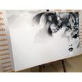 CANVAS PRINT FASHONABLE FEMALE FACE WITH ABSTRACT ELEMENTS IN BLACK AND WHITE - BLACK AND WHITE PICTURES - PICTURES