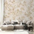ZELFKLEVEND FOTOBEHANG BEIGE-GOUDEN OOSTERS LANDSCHAP MET PAGODES - FOTOBEHANG FENG SHUI - FOTOBEHANG