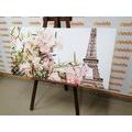CANVAS PRINT EIFFEL TOWER AND PINK FLOWERS - PICTURES OF CITIES - PICTURES