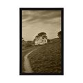 POSTER HOUSE ON A CLIFF IN SEPIA - BLACK AND WHITE - POSTERS