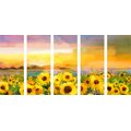 QUADRO IN 5 PARTI CAMPO DI GIRASOLI - QUADRI DI NATURA E PAESAGGIO - QUADRI