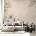 ZELFKLEVEND FOTOBEHANG VINTAGE BLOEMENILLUSTRATIES OP BEIGE ACHTERGROND - FOTOBEHANG BLOEMEN - FOTOBEHANG