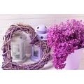 CANVAS PRINT WICKER HEART WITH LANTERNS AND LILAC - VINTAGE AND RETRO PICTURES - PICTURES