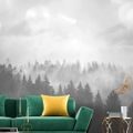 SELF ADHESIVE WALL MURAL BLACK AND WHITE FOG OVER THE FOREST - SELF-ADHESIVE WALLPAPERS - WALLPAPERS