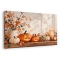 QUADRO SU TELA – ZUCCHE AUTUNNALI CON CANDELE - QUADRI HALLOWEEN E HORROR - STAMPE E QUADRI