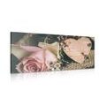 WANDBILD ROSE UND HERZ IM VINTAGE-DESIGN - VINTAGE- UND RETRO-BILDER - BILDER