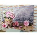 CANVAS PRINT CARNATION FLOWERS IN A MOSAIC POT - PICTURES FLOWERS - PICTURES